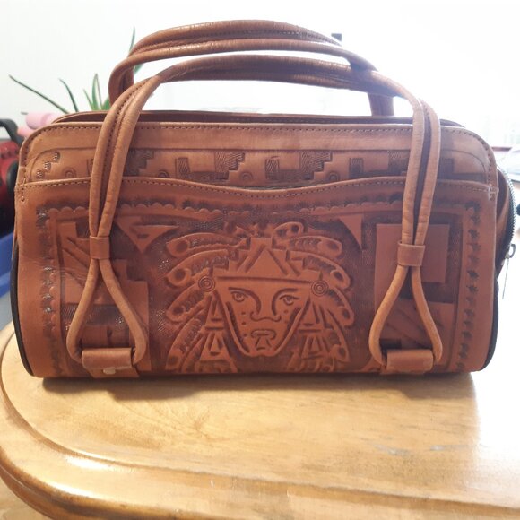 IDEAL Handbags - Retro Mexican satchel from the 70s-80s, unique, vintage, genuine leather, Aztec